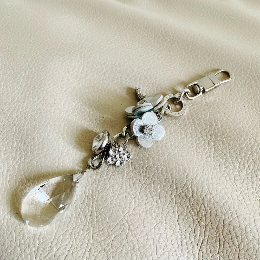 Anteprima Crystal Floral Keychain Charm Silver Bag Charm Rhinestone Italy